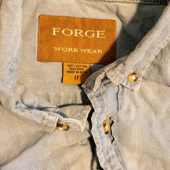 FORGE WORK WEAR MENS CASUAL BUTTON UP SHIRT LONG SLEEVE LIGHT BLUE COTTON SZ LT - Picture 2 of 5